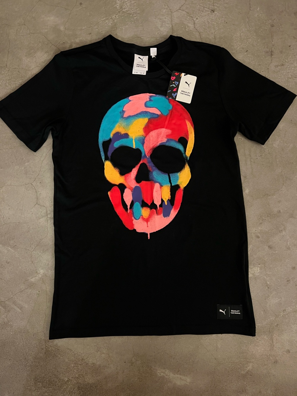 Bradley Theodore Puma Black Tee with Multicolor Drip Skull Graphic